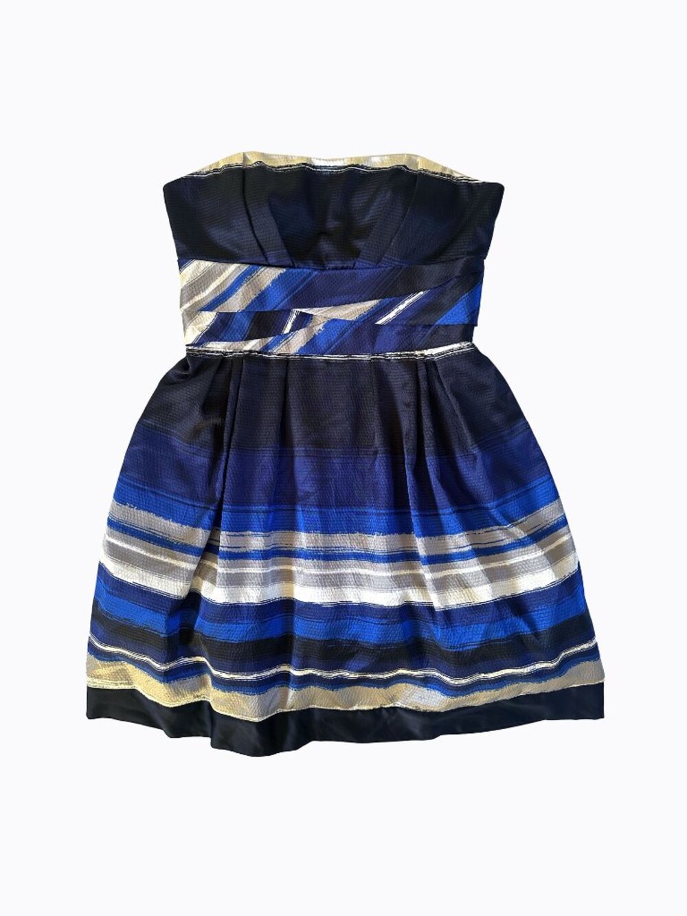 Abstract Blue Stripe Dress 4/6 Tulle Flare Twisted Bodice Coquette Cocktail Art